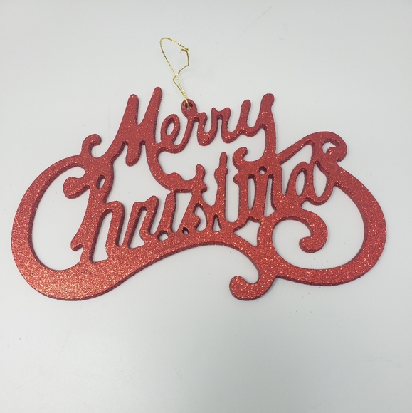 Red Glitter "Merry Christmas" Tree Ornament - Picture 8 of 8